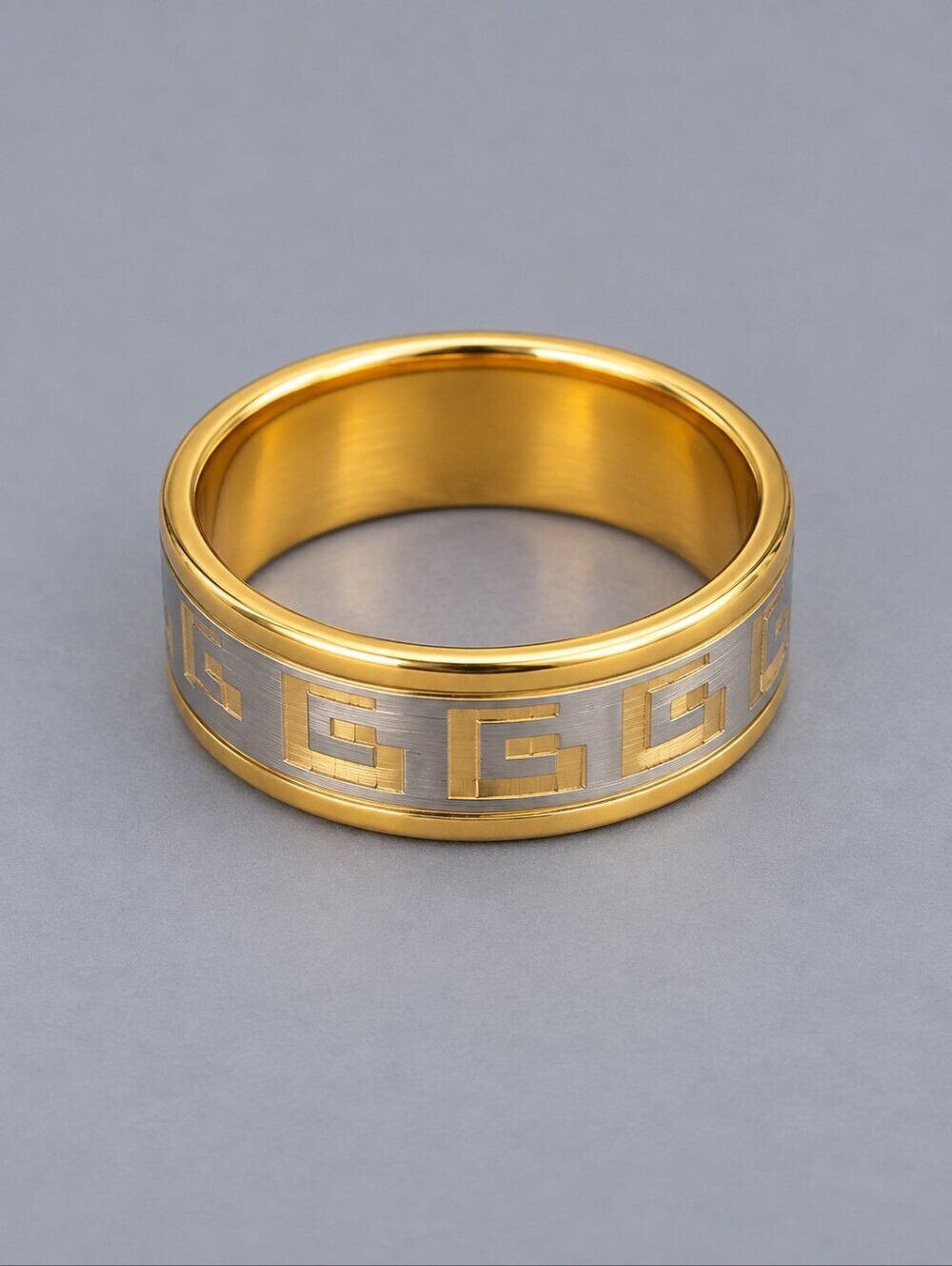 Two Tone Aztec Brass Wedding Band